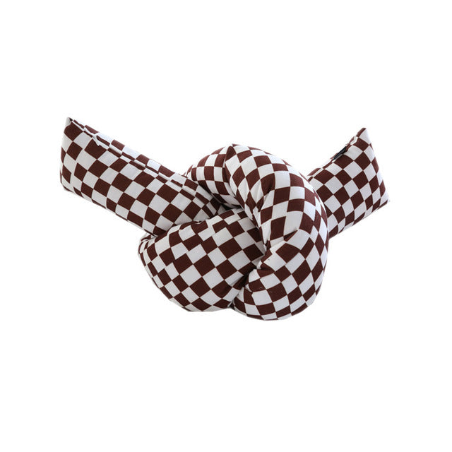 Checked Oversized Knot Pillow Brown