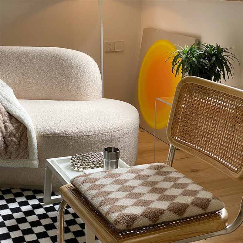 Checkerboard Diamond Seat Cushions Tan