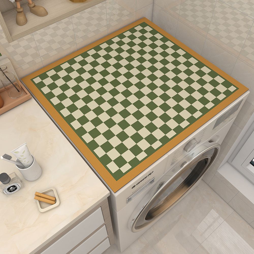 Checkerboard Washing Machine Cover Mat Sage Ochre