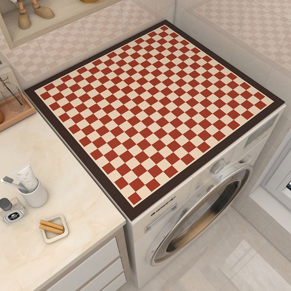 Checkerboard Washing Machine Cover Mat Terracotta Cream