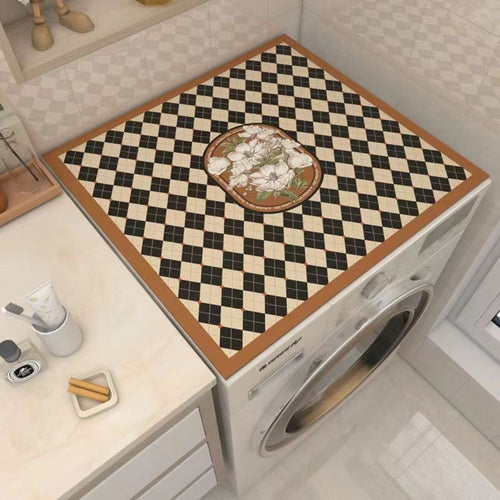 Checkerboard Washing Machine Cover Mat Caramel Floral