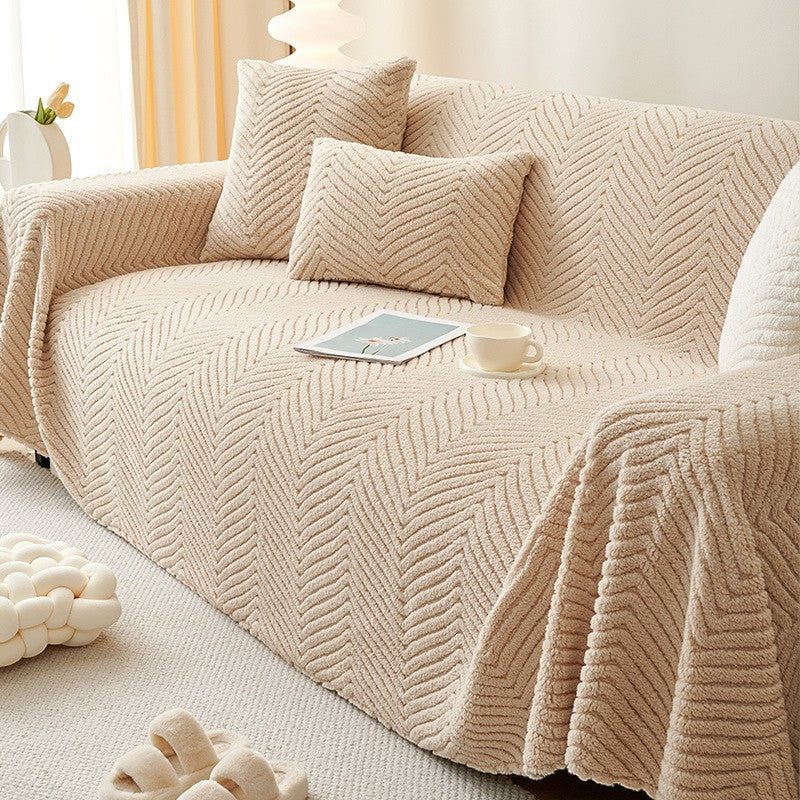 Chenille Plush Sofa Cover Khaki
