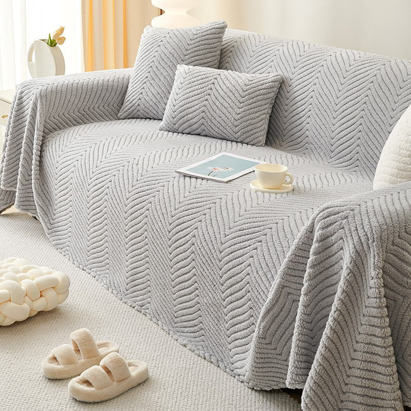 Chenille Plush Sofa Cover Light Gray