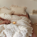 Soft Cotton Muslin Bedding Set – Cherry Print with Ruffle