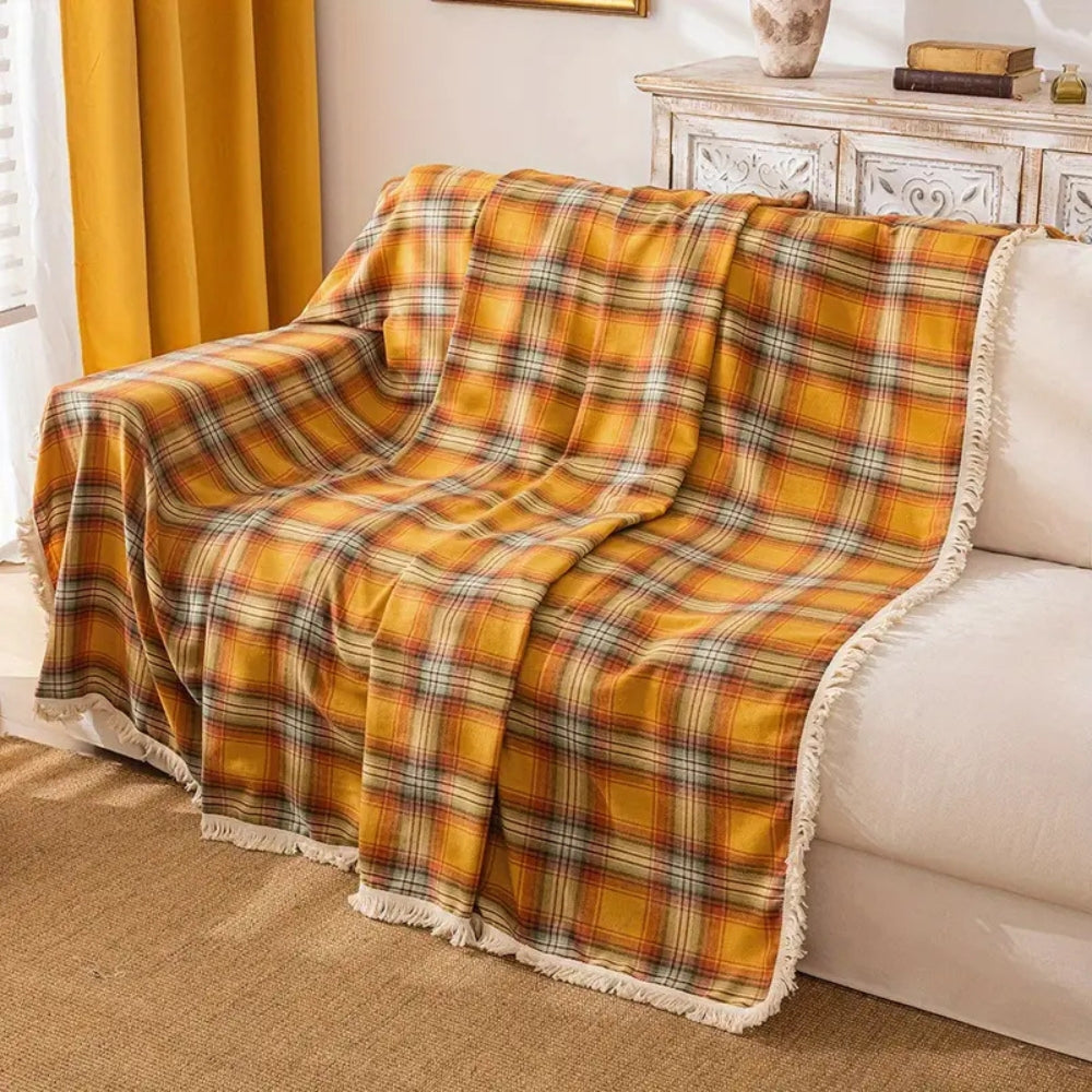 Autumn Chestnut Plaid Sofa Cover Golden Plaid