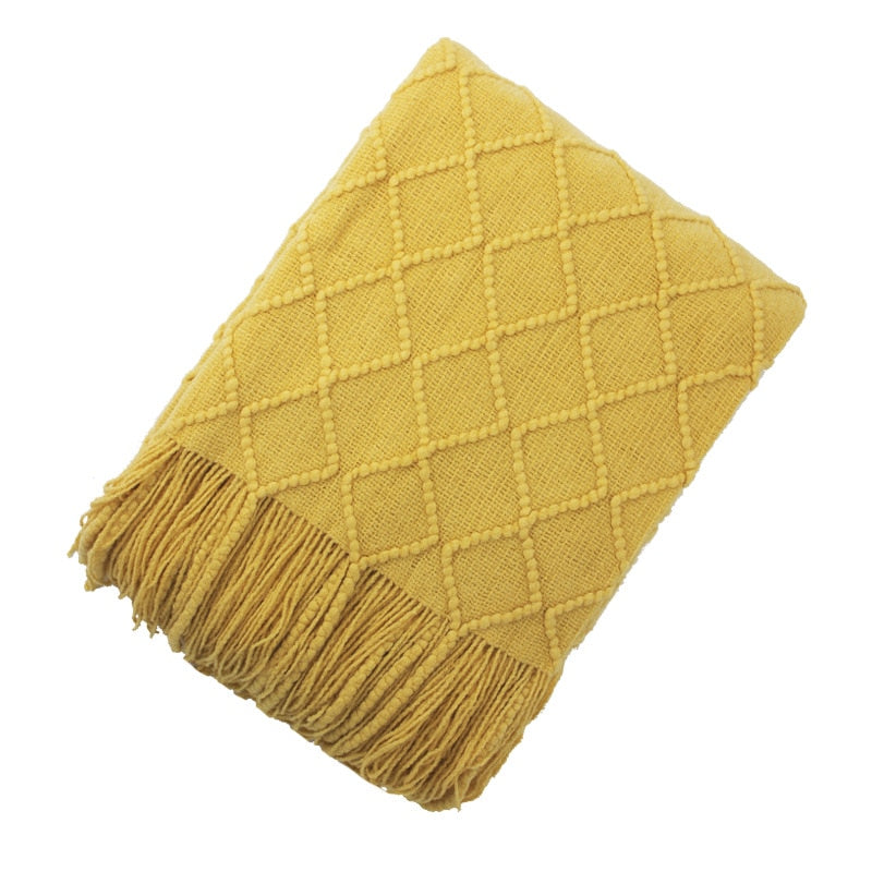 Chevron Soft Throw Blanket with Tassels Yellow