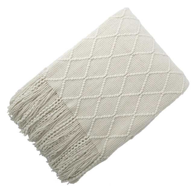 Chevron Soft Throw Blanket with Tassels Cloud White