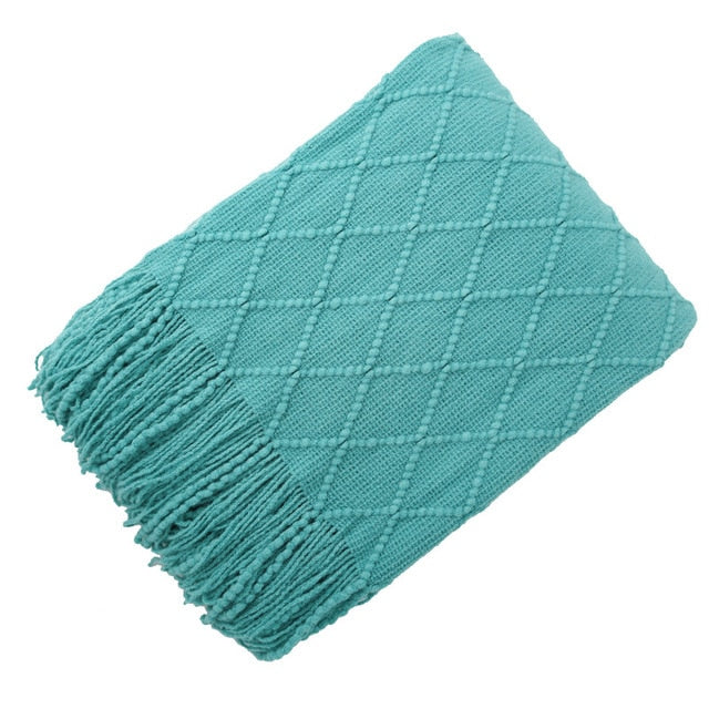 Chevron Soft Throw Blanket with Tassels Mint Green