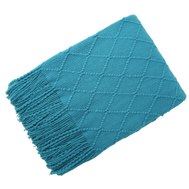 Chevron Soft Throw Blanket with Tassels Peacock Blue