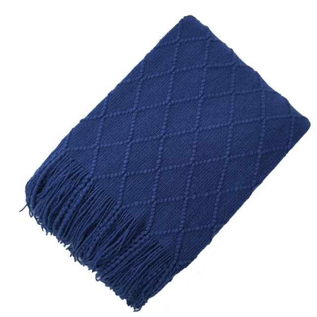 Chevron Soft Throw Blanket with Tassels Royal Blue