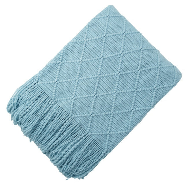 Chevron Soft Throw Blanket with Tassels Sky Blue