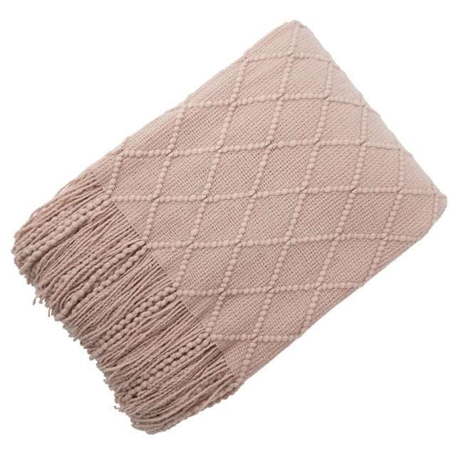 Chevron Soft Throw Blanket with Tassels Blush Pink