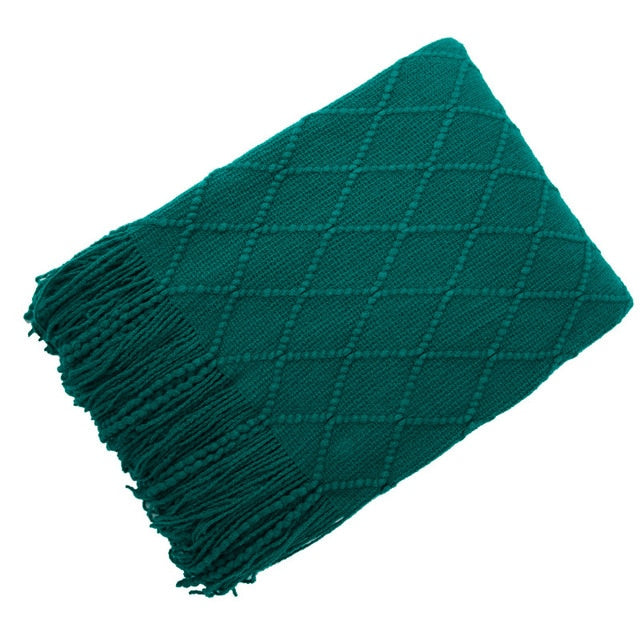 Chevron Soft Throw Blanket with Tassels Evergreen