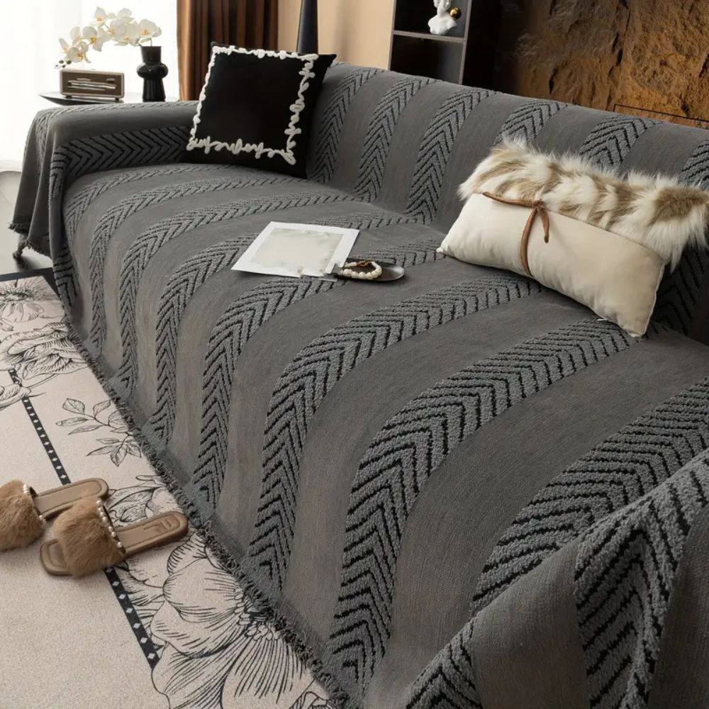 Chevron Echo Line Sofa Cover Graphite