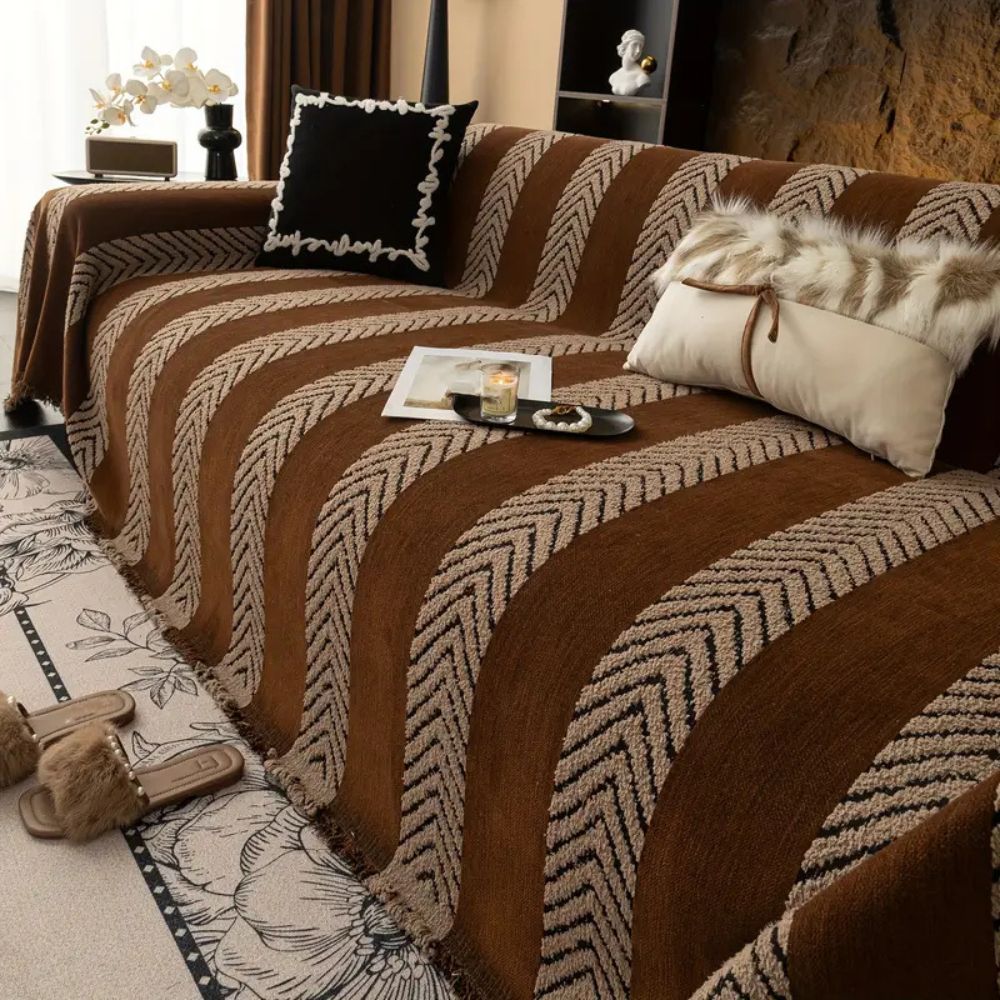 Chevron Echo Line Sofa Cover Cinnamon