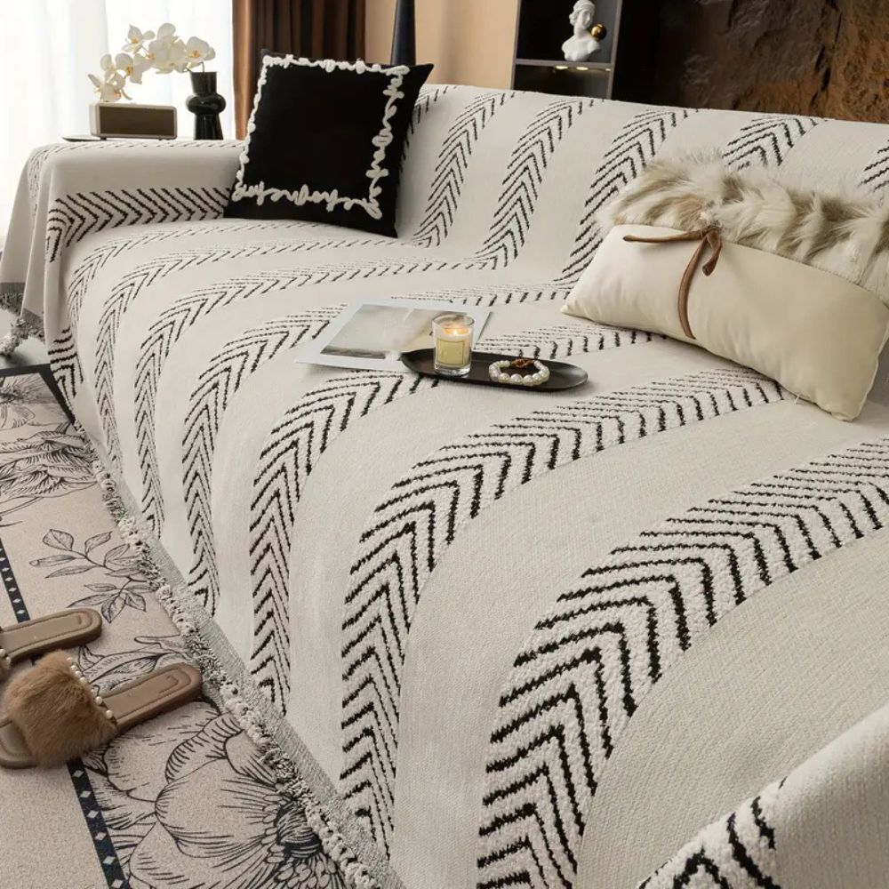 Chevron Echo Line Sofa Cover Ivory