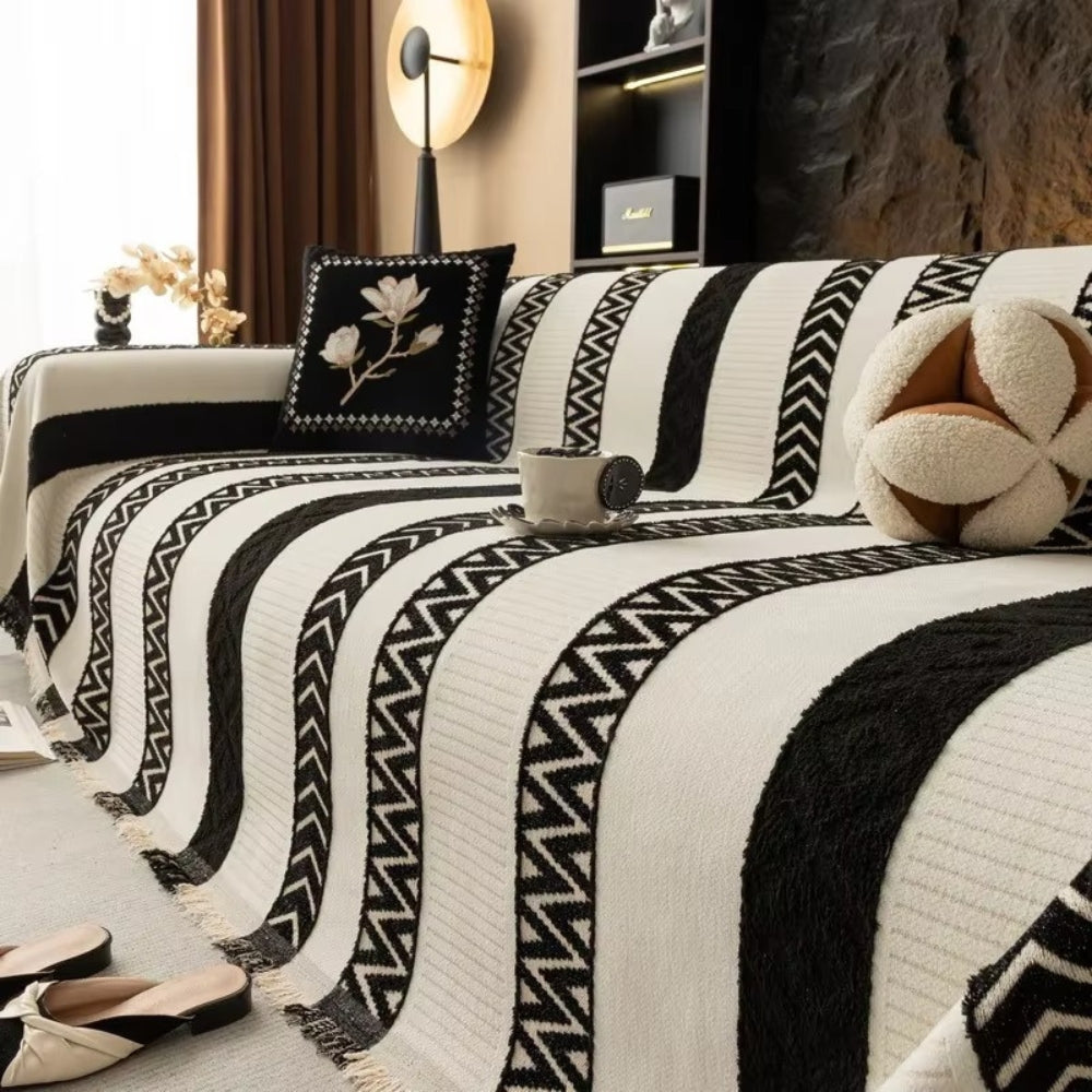 Chevron Pattern Chenille Sofa Cover Ebony Black