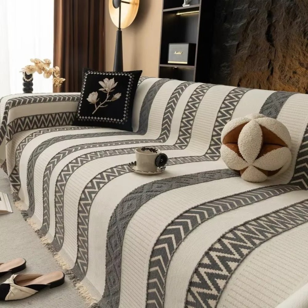 Chevron Pattern Chenille Sofa Cover Slate Gray