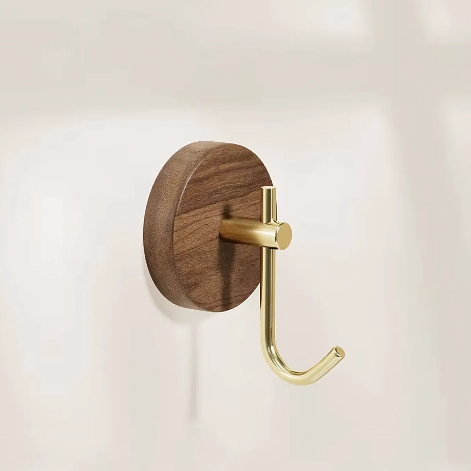 Chic Round Self-Adhesive Timber Wall Hook Piece Golden Hook