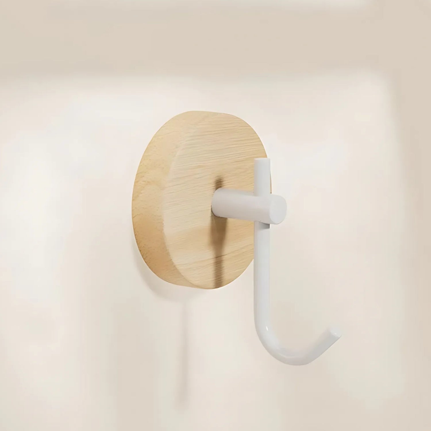 Chic Round Self-Adhesive Timber Wall Hook Piece Ivory Curve