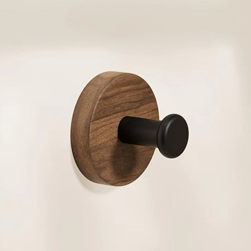 Chic Round Self-Adhesive Timber Wall Hook Piece Walnut Dot