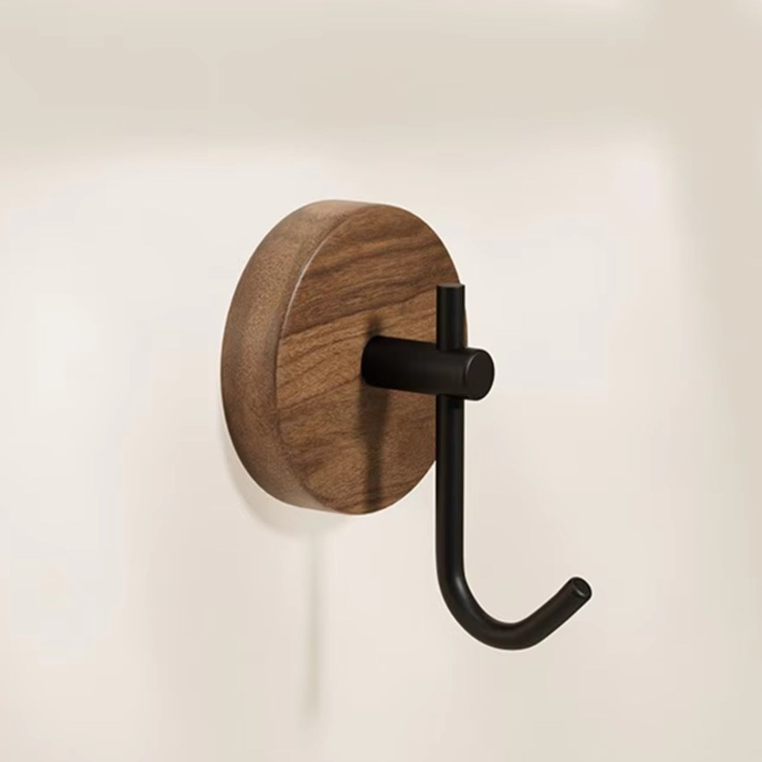 Chic Round Self-Adhesive Timber Wall Hook Piece Ebony Hook