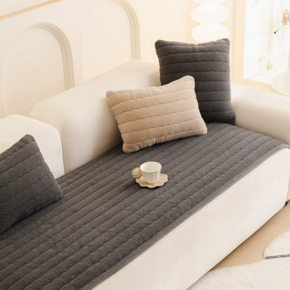 Chic Thick Plush Sofa Cover Charcoal Mist