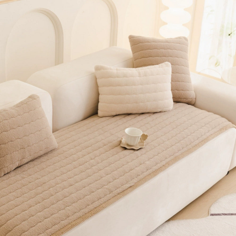 Chic Thick Plush Sofa Cover Taupe Sand