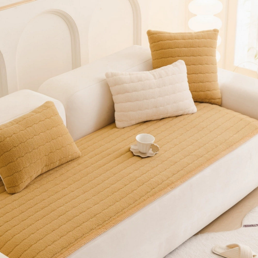Chic Thick Plush Sofa Cover Honey Gold
