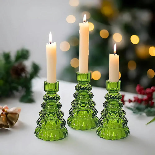 Christmas Tree Glass Candle Holder | 3pcs Set