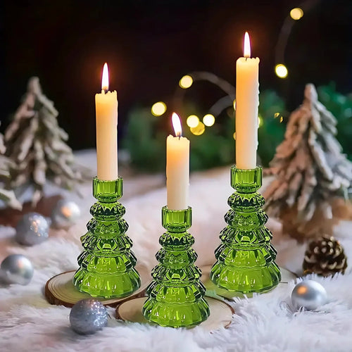 Christmas Tree Glass Candle Holder | 3pcs Set