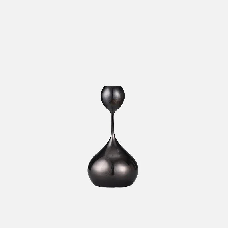 Chrome Drop Dining Candle Holder Set Black Short