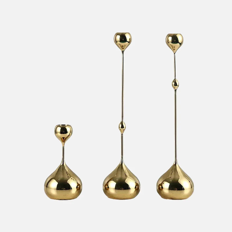 Chrome Drop Dining Candle Holder Set Gold 3 Pcs
