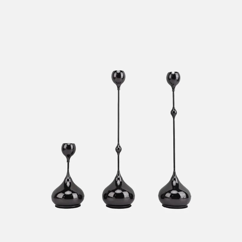 Chrome Drop Dining Candle Holder Set Black 3 Pcs