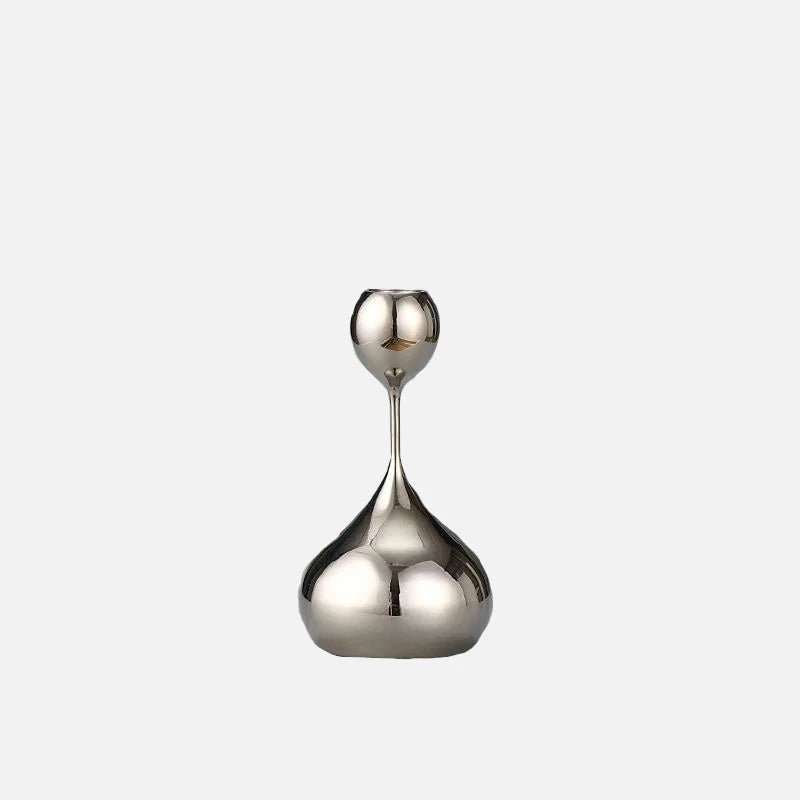 Chrome Drop Dining Candle Holder Set Silver Short