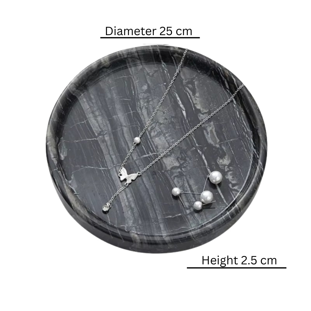 Circular Black Marble Jewelry Tray L