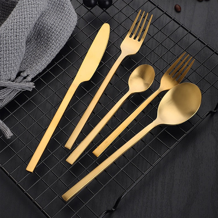 Classic Cut Gold and Silver Cutlery Set Matte Gold Set