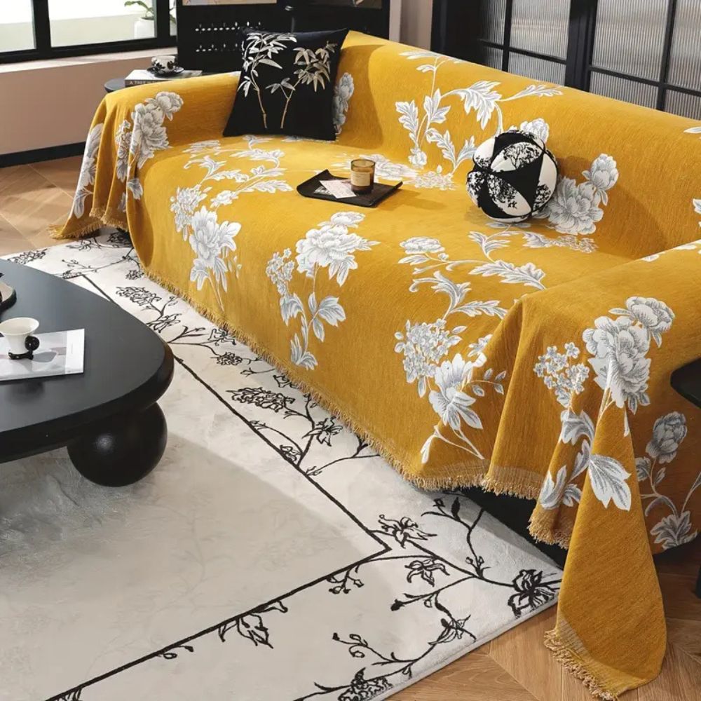 Classic Fleur Jacquard Sofa Cover Amber Bloom