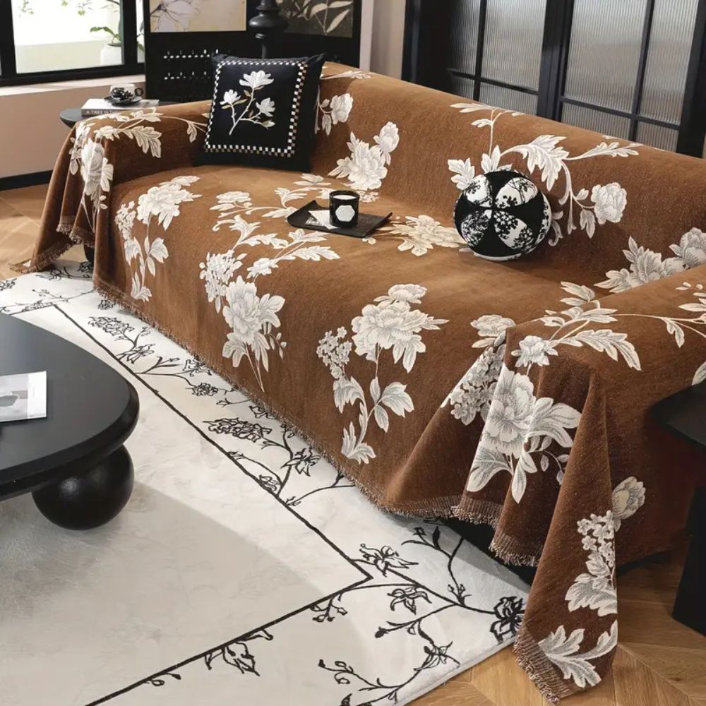 Classic Fleur Jacquard Sofa Cover Cocoa Bloom