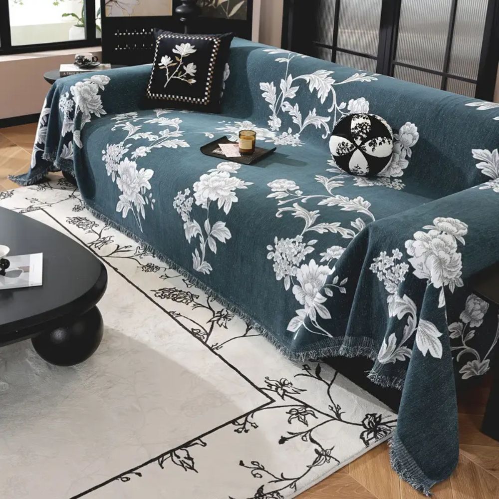 Classic Fleur Jacquard Sofa Cover Ocean Bloom