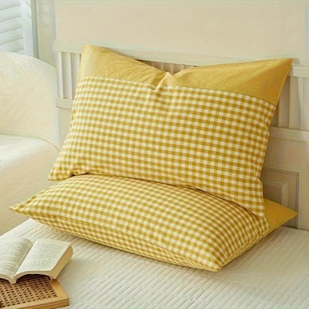 Classic Gingham Soft Pillow Case Golden Dusk