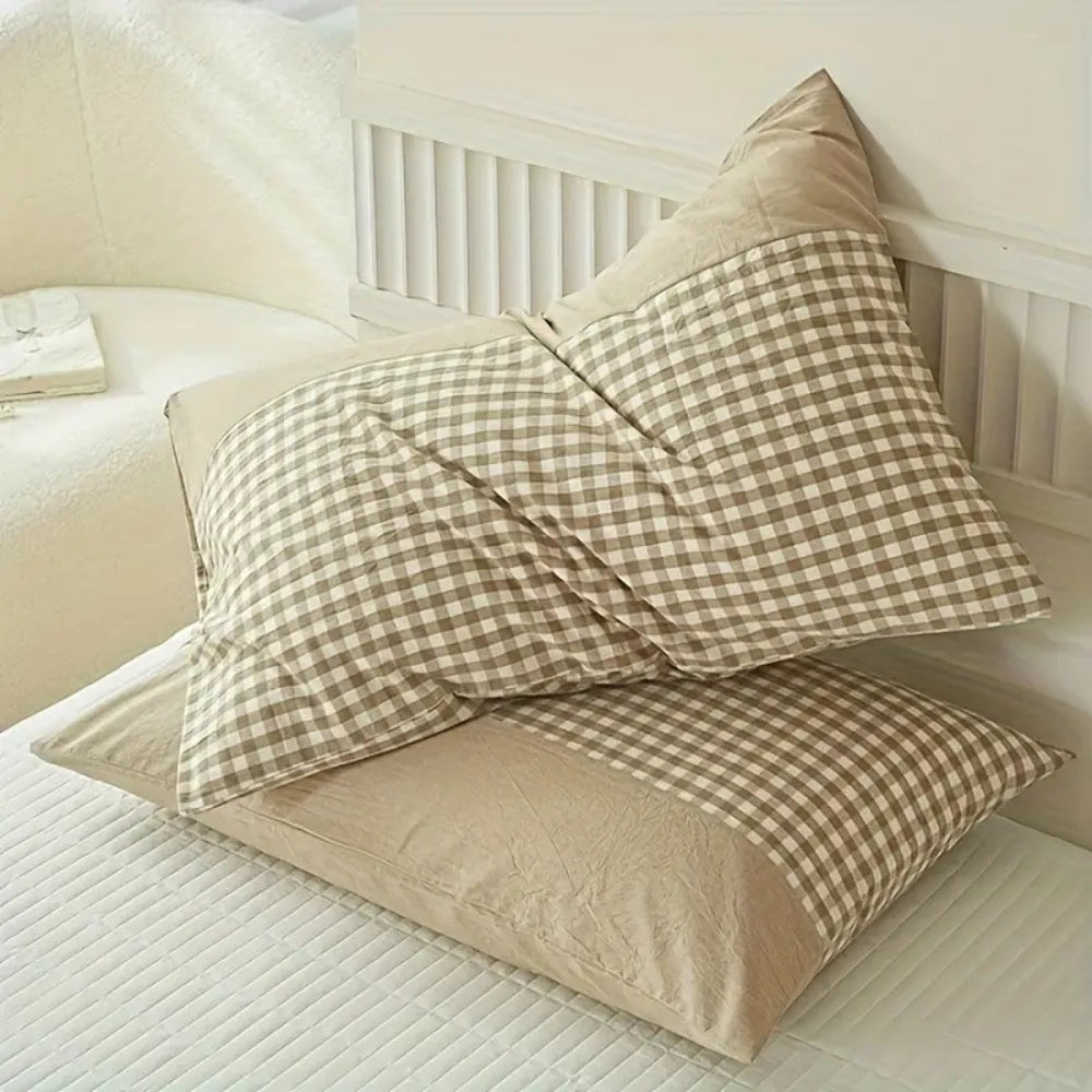 Classic Gingham Soft Pillow Case Sandy Taupe