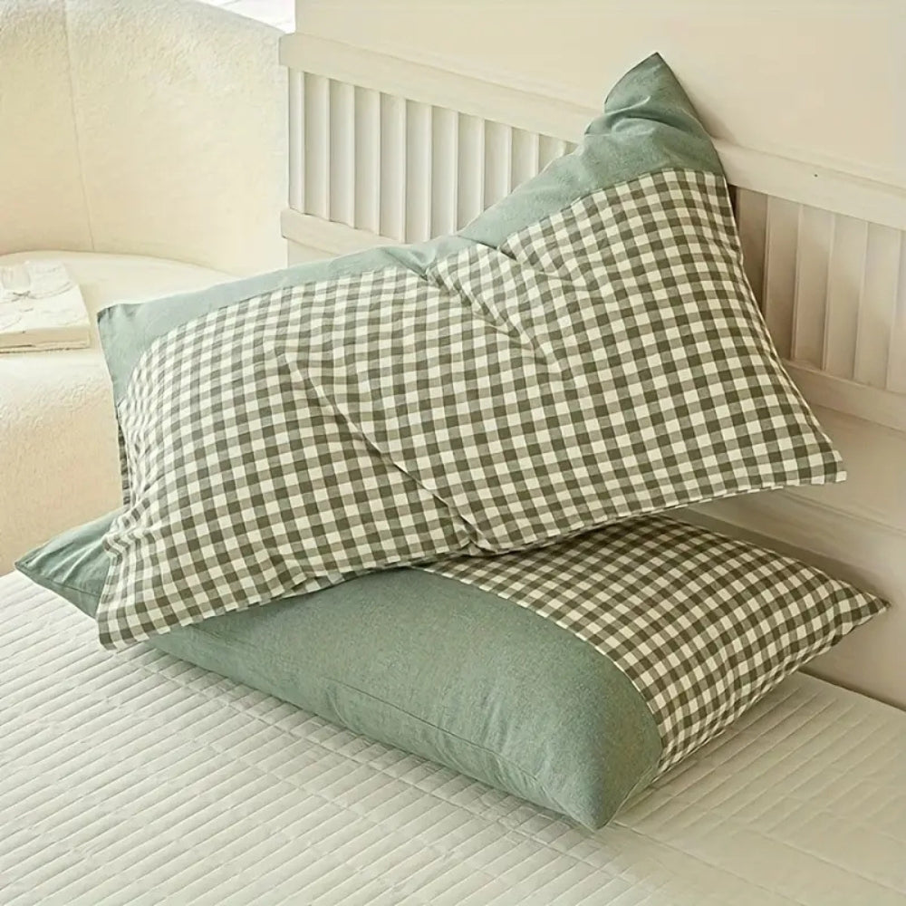 Classic Gingham Soft Pillow Case Forest Green