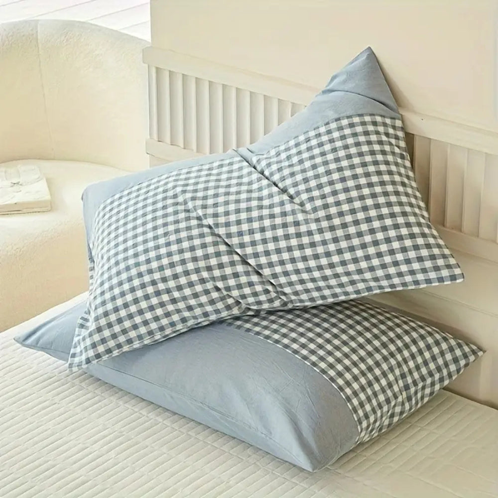 Classic Gingham Soft Pillow Case Misty Blue