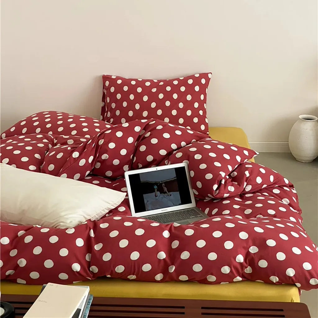 Classic Polka Dot Jersey Bedding Set Brick Red