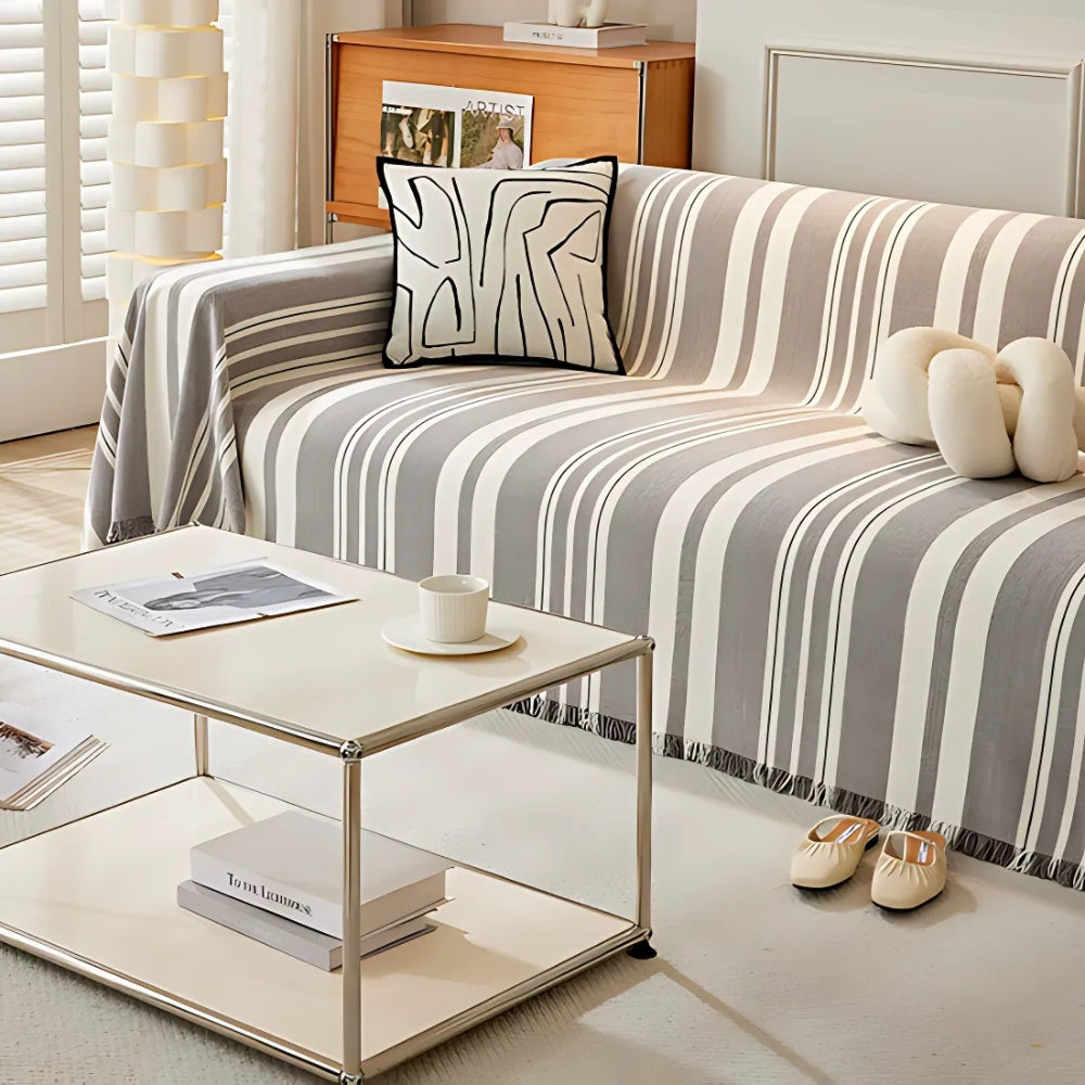Classic Stripe Patterns Sofa Cover Taupe Gray