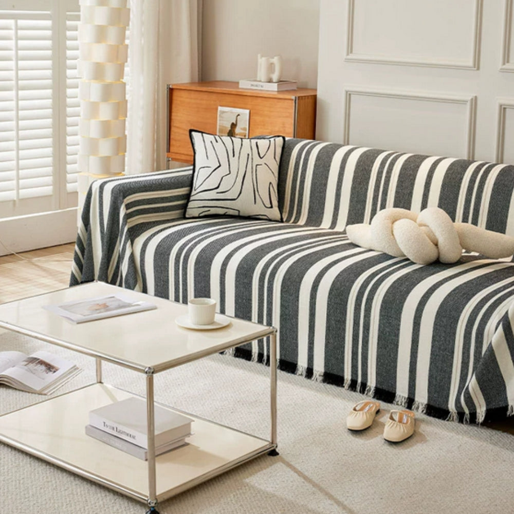 Classic Stripe Patterns Sofa Cover Charcoal Black