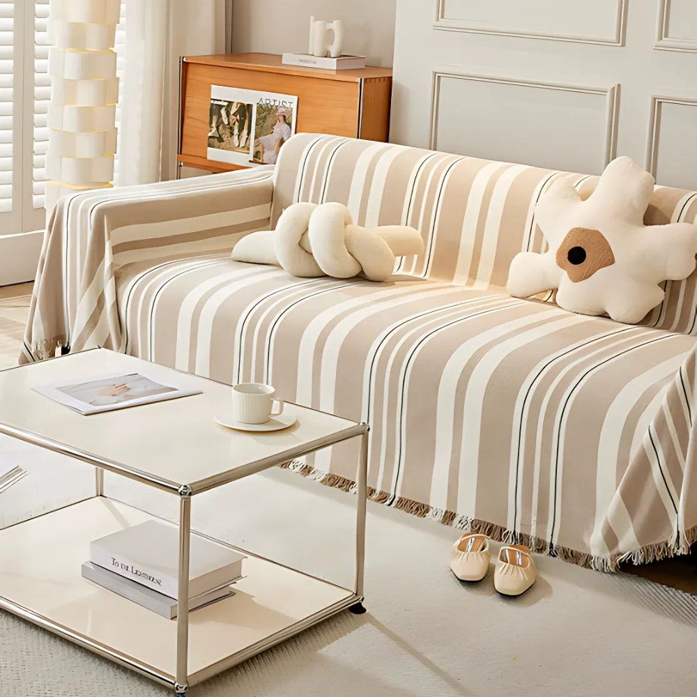 Classic Stripe Patterns Sofa Cover Sand Beige