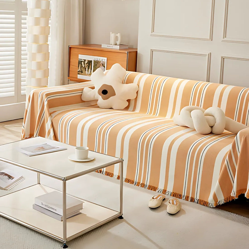 Classic Stripe Patterns Sofa Cover Amber Sand