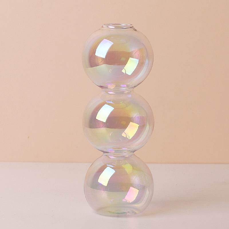 Clear Rainbow Iridescent Blown Glass Candle Holder Ball